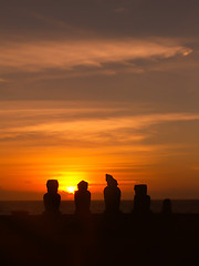 Image showing Easter Island Moai Silhoutte At Sunset