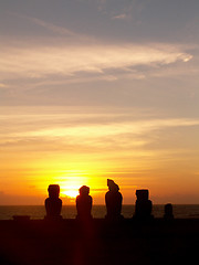 Image showing Easter Island Moai Silhouette Sunset