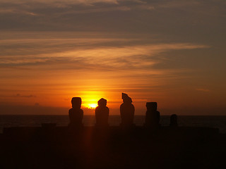 Image showing Easter Island Moai Silhouette Sunset