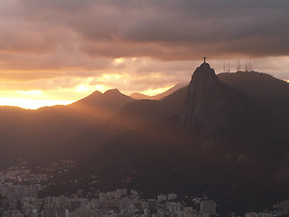 Image showing Christ Redeemer And Rio Sunset