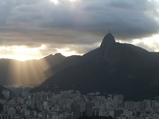 Image showing Christ Redeemer And Rio Sunset