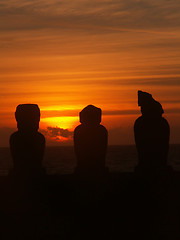 Image showing 3 Moai Sunset Silhouette