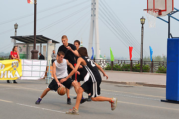 Image showing Street basketball at the foot bridge (The bridge of lovers) in T