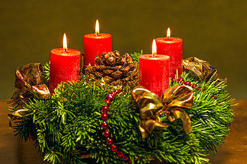Image showing Advent wreath with burning candles