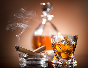 Image showing Whiskey and cigar