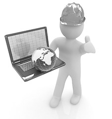 Image showing 3D small people - an international engineer with the laptop and 