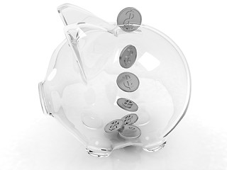 Image showing glass piggy bank and falling coins