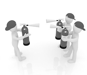 Image showing 3d mans with red fire extinguisher. The concept of confrontation