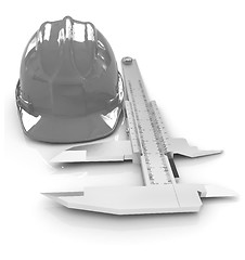 Image showing Vernier caliper and yellow hard hat 3d 