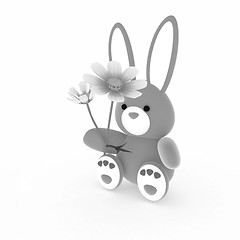 Image showing soft toy hare with a little red hearts on white paws and cosmos 