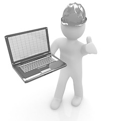 Image showing 3D small people - an engineer with the laptop 