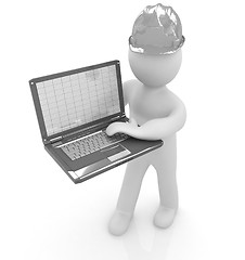 Image showing 3D small people - an engineer with the laptop 