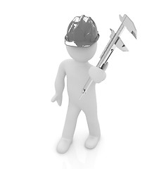 Image showing 3d man engineer in hard hat with vernier caliper 