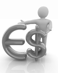 Image showing 3d people - man, person presenting - dollar and euro sign