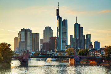 Image showing Frankfurt cityscape at sunset