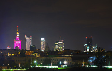 Image showing Warsaw cityscape at night