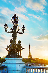 Image showing Lamppost at the Alexander III bridge in Paris