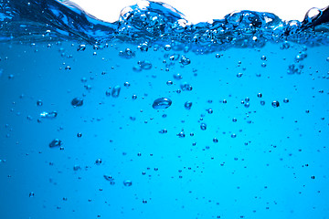 Image showing Splash of blue water with bubbles