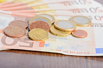 Image showing Money euro coins and banknotes