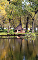 Image showing gazebo by the pond