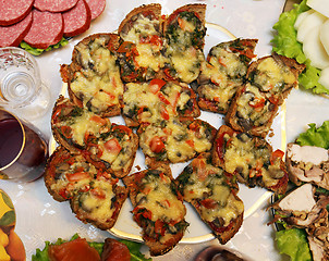 Image showing Delicious sandwiches with mushrooms and cheese