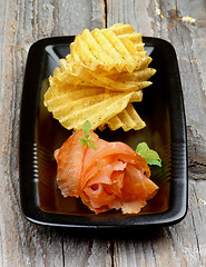 Image showing Smoked Salmon and Potato Chips