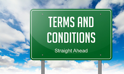 Image showing Terms and Conditions on Highway Signpost.