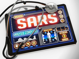 Image showing SARS Diagnosis on the Display of Medical Tablet.