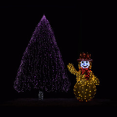 Image showing Illuminated Christmas tree and Snowman 