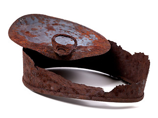 Image showing Old rusty tincan on white background