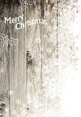 Image showing Vintage Happy Merry Christmas Greeting Card. Vertical Design, Ri