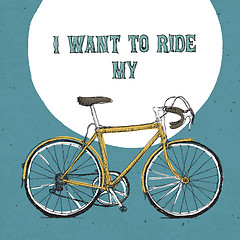 Image showing Retro bicycle illustration, hand drawn. Vector