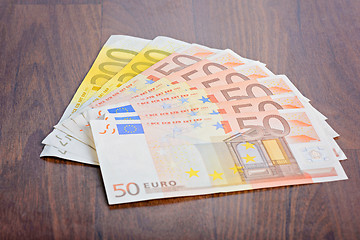 Image showing Close-up of Euro banknotes on the table