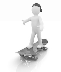 Image showing 3d white person with a skate and a cap