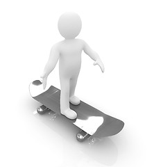 Image showing 3d white person with a skate and a cap