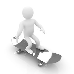 Image showing 3d white person with a skate and a cap