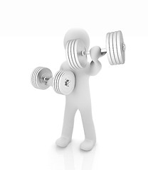 Image showing 3d mans with metall dumbbells