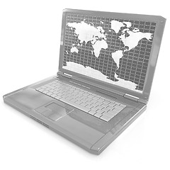 Image showing Laptop with world map on screen
