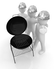 Image showing 3d mans in a hard hat with thumb up and barbecue grill