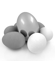 Image showing Eggs and gold easter egg