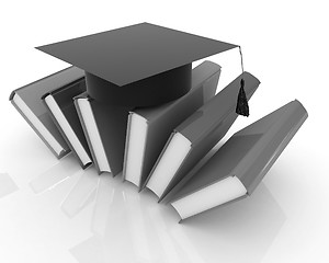 Image showing Colorful books and graduation hat 