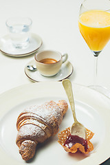 Image showing breakfast with croissant,coffee and juice