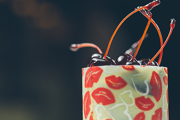 Image showing vanilla dessert with cherry confiture