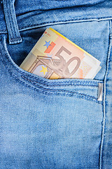 Image showing Euro banknotes in a pocket