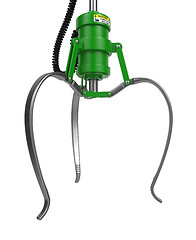 Image showing Open Metal Robotic Claw in Green Color.