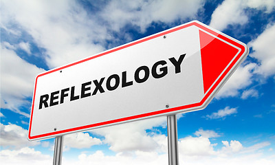 Image showing Reflexology on Red Road Sign.