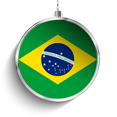 Image showing Merry Christmas Silver Ball with Flag Brazil