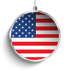 Image showing Merry Christmas Silver Ball with Flag USA