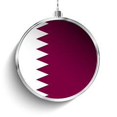 Image showing Merry Christmas Silver Ball with Flag Qatar