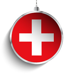 Image showing Merry Christmas Silver Ball with Flag Switzerland